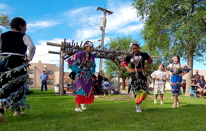 Native American cultural dance on the school yard. 